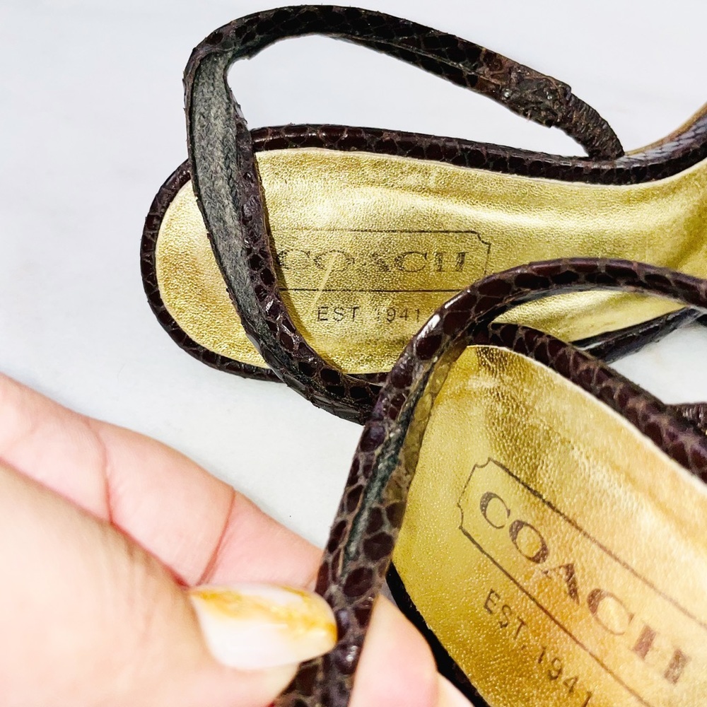 Coach Brown Beatriz Snake Skin Heel Sandals - Picture 7 of 9